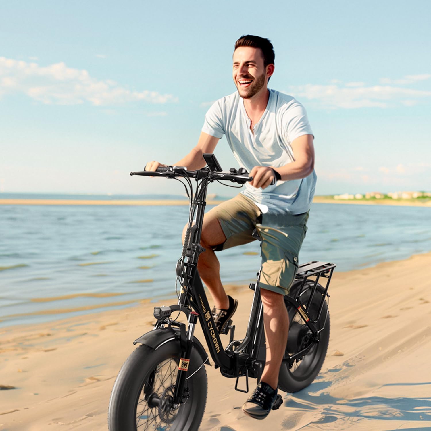 CYCROWN Free 20" Step-Thru Fat Tire All-Terrain Electric Bike 1000W Peak Motor 48V 15.6Ah Battery