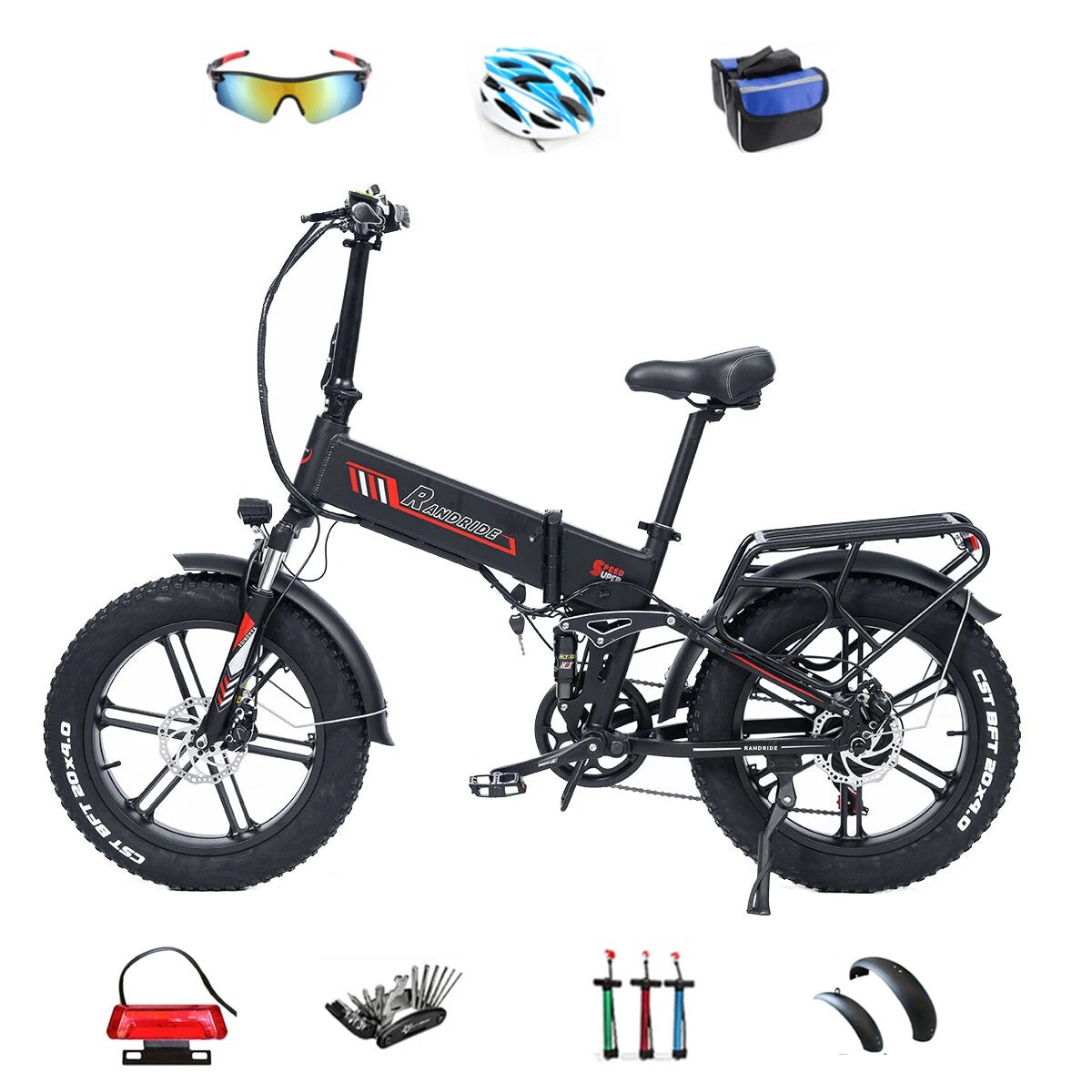 Bicicletta elettrica pieghevole RANDRIDE YX20M da 20", motore da 1000 W, batteria da 48 V e 17 Ah
