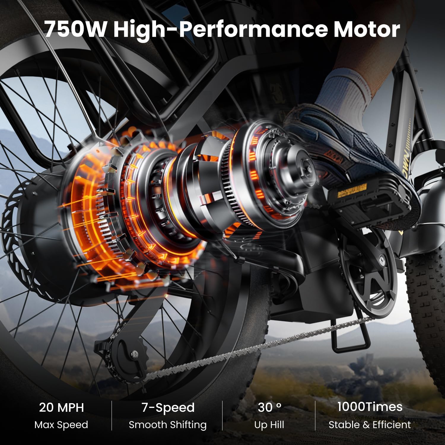 CYCROWN Free 20" Step-Thru Fat Tire All-Terrain Electric Bike 1000W Peak Motor 48V 15.6Ah Battery