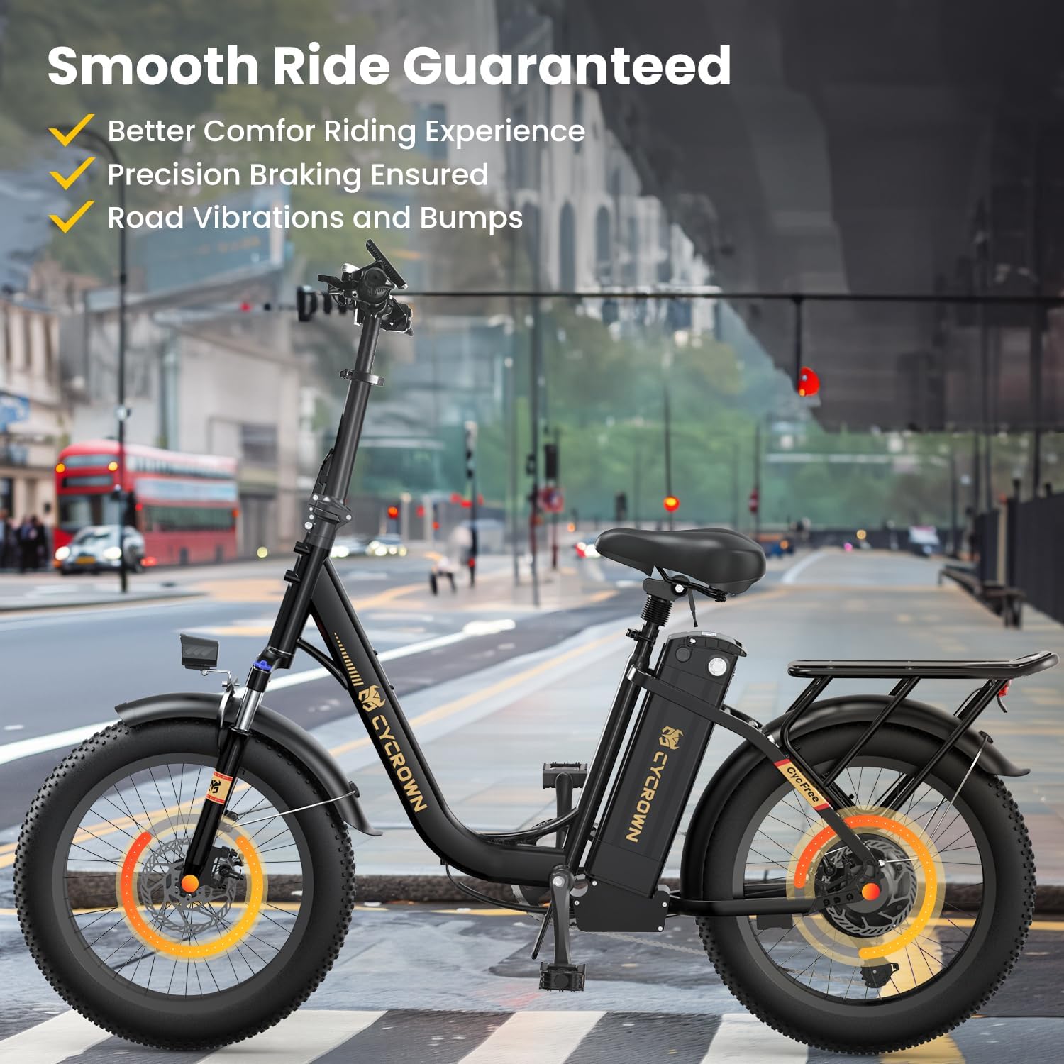 CYCROWN Free 20" Step-Thru Fat Tire All-Terrain Electric Bike 1000W Peak Motor 48V 15.6Ah Battery
