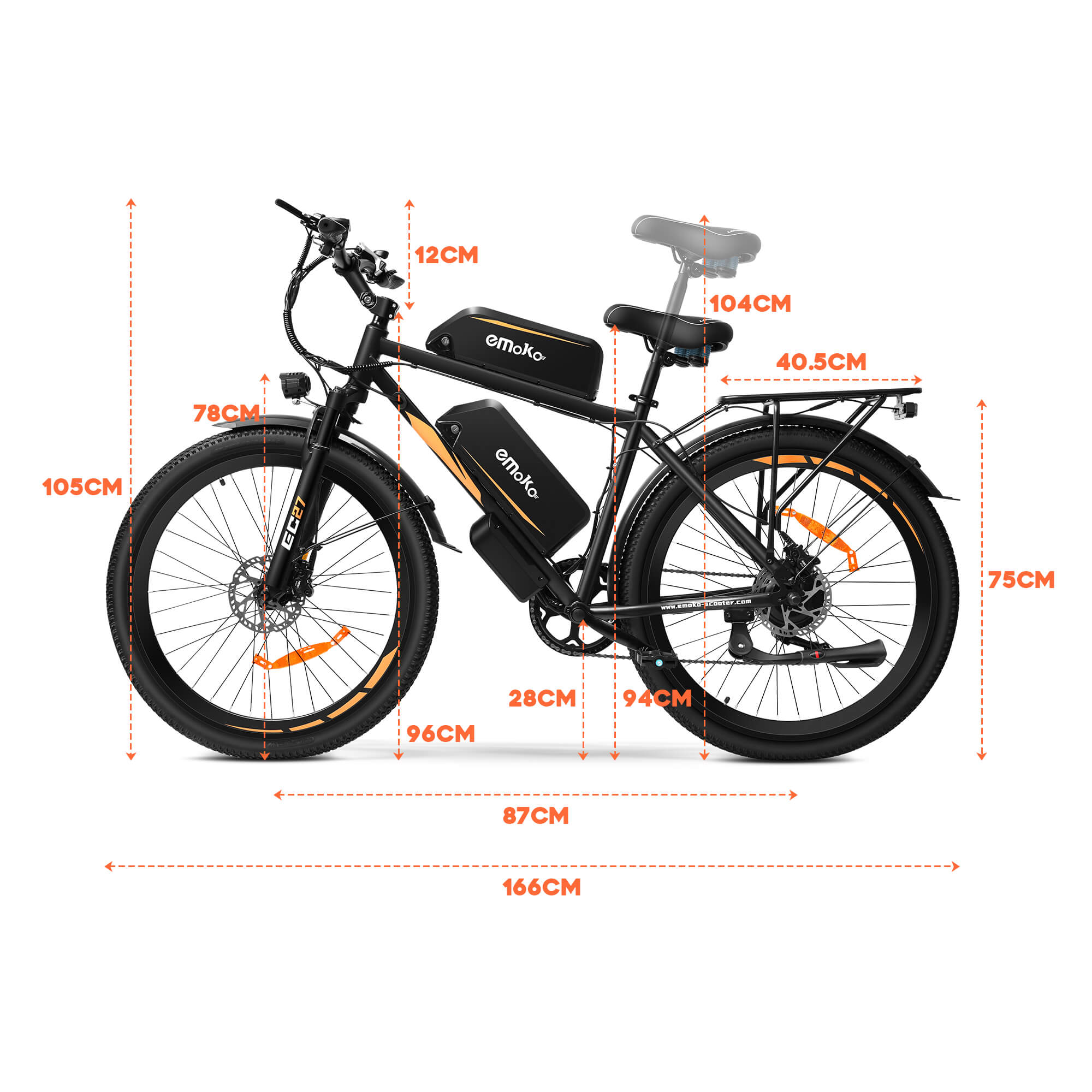 EMOKO EC27 Dual Battery Long Range bicycle 27.5*2.1" Tyre with Rear Rack for Food Delivery