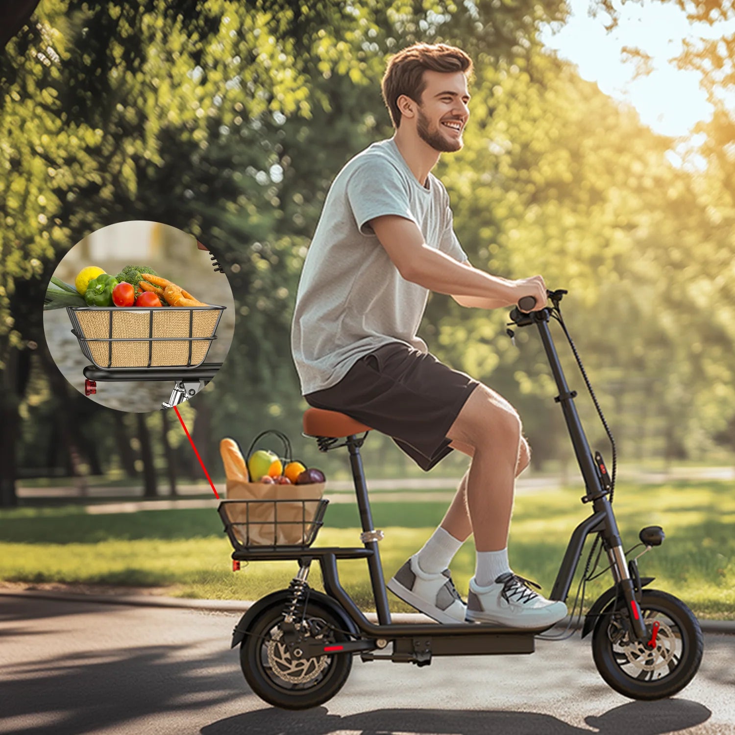iScooter i12 500W Electric Scooter with Seat & Basket 25KMH