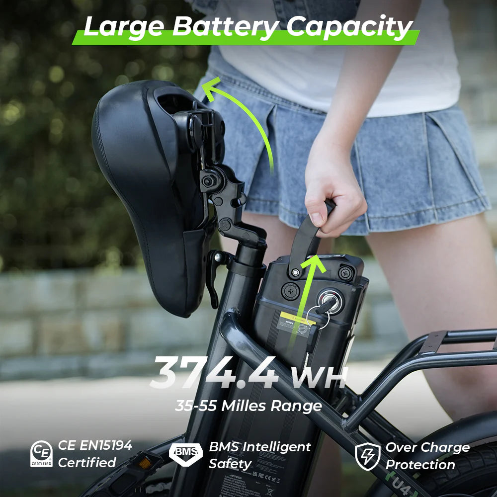 ISCOOTER U4 Low Step Through Foldable Electric Bike 500w 16*2.15" Pneumatic Tire 36V 10.4AH Battery
