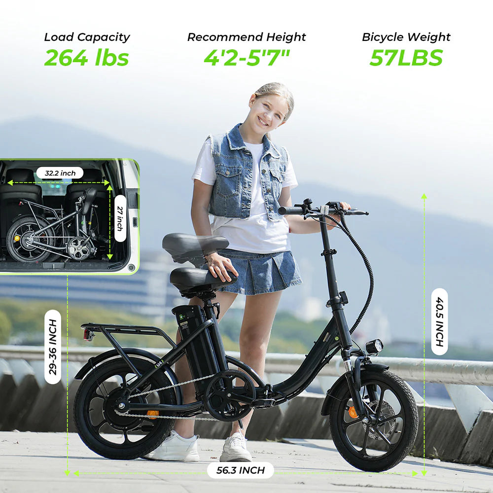 ISCOOTER U4 Low Step Through Foldable Electric Bike 500w 16*2.15" Pneumatic Tire 36V 10.4AH Battery