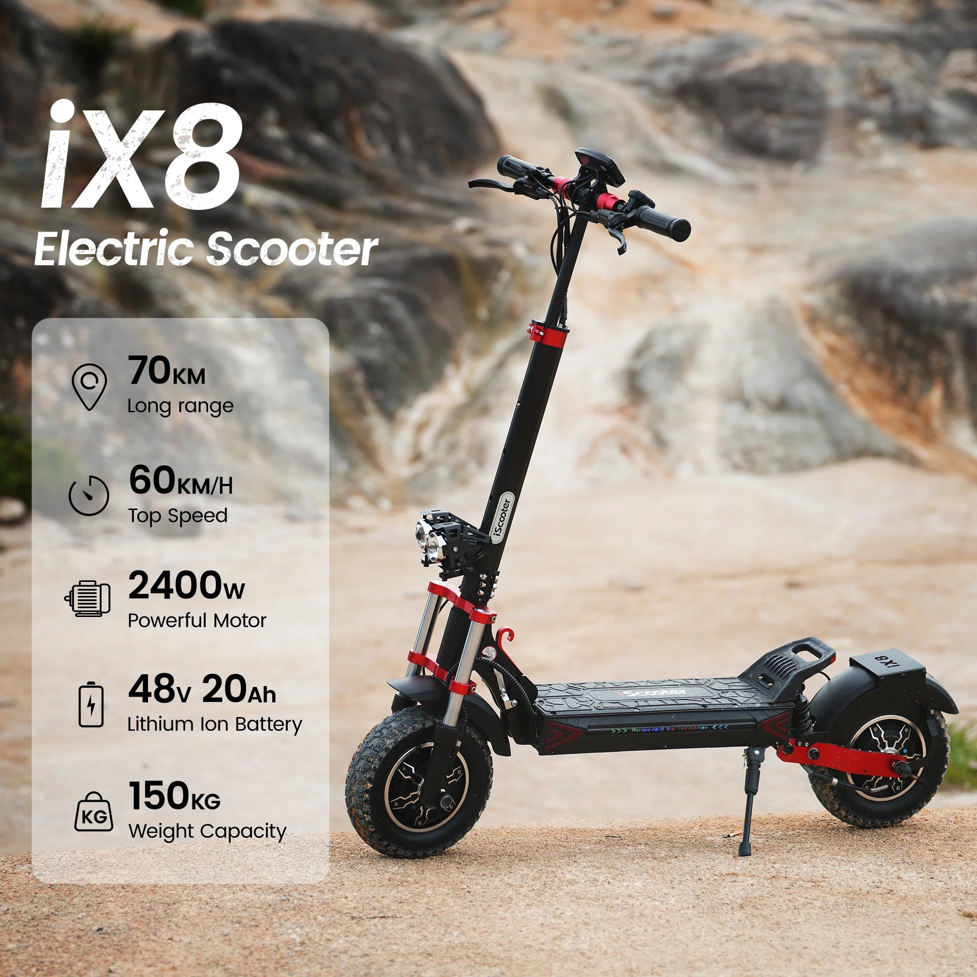 iScooter iX8 2400W Off Road Electric Scooter 12-Inch Pneumatic Tire 48V 20AH