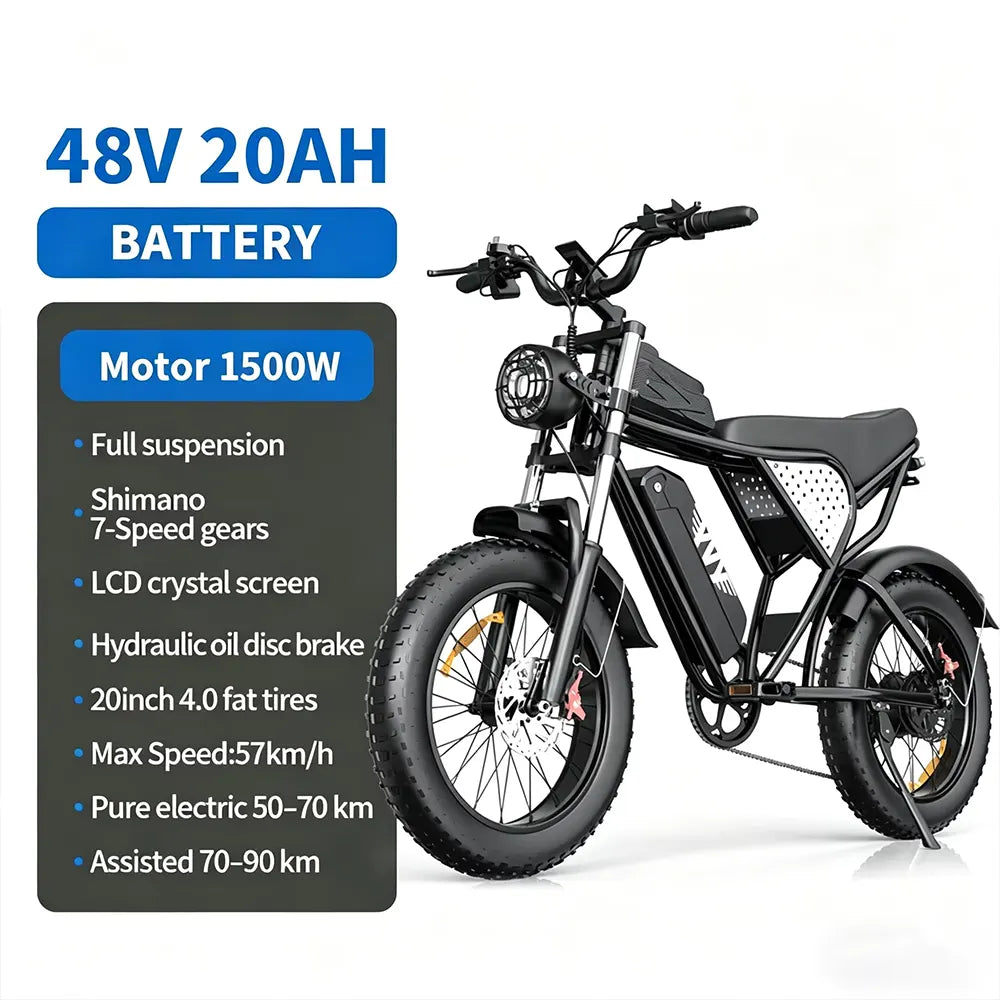 YVY C20 1500W 48V 20Ah Battery Fat Tire Electric Bike | 20" All-Terrain E-Bike