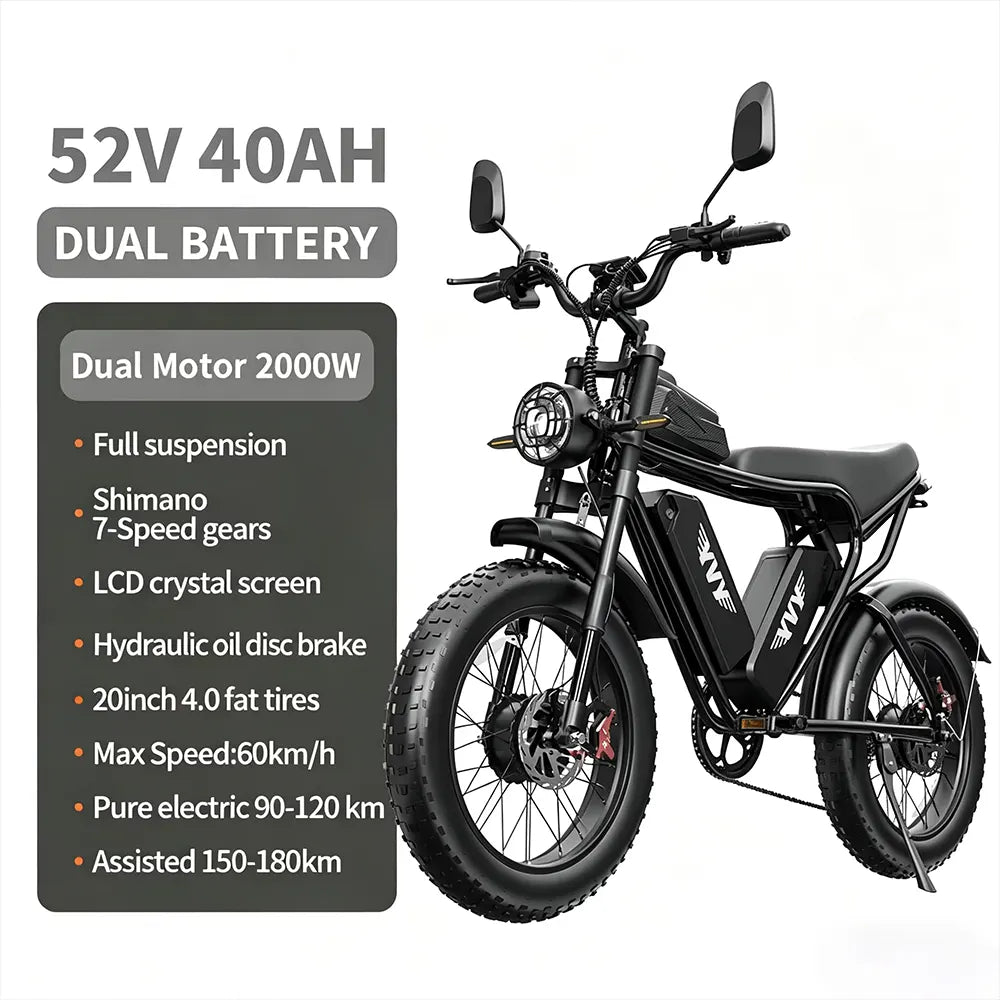 YVY C20 1500W 48V 20Ah Battery Fat Tire Electric Bike | 20" All-Terrain E-Bike
