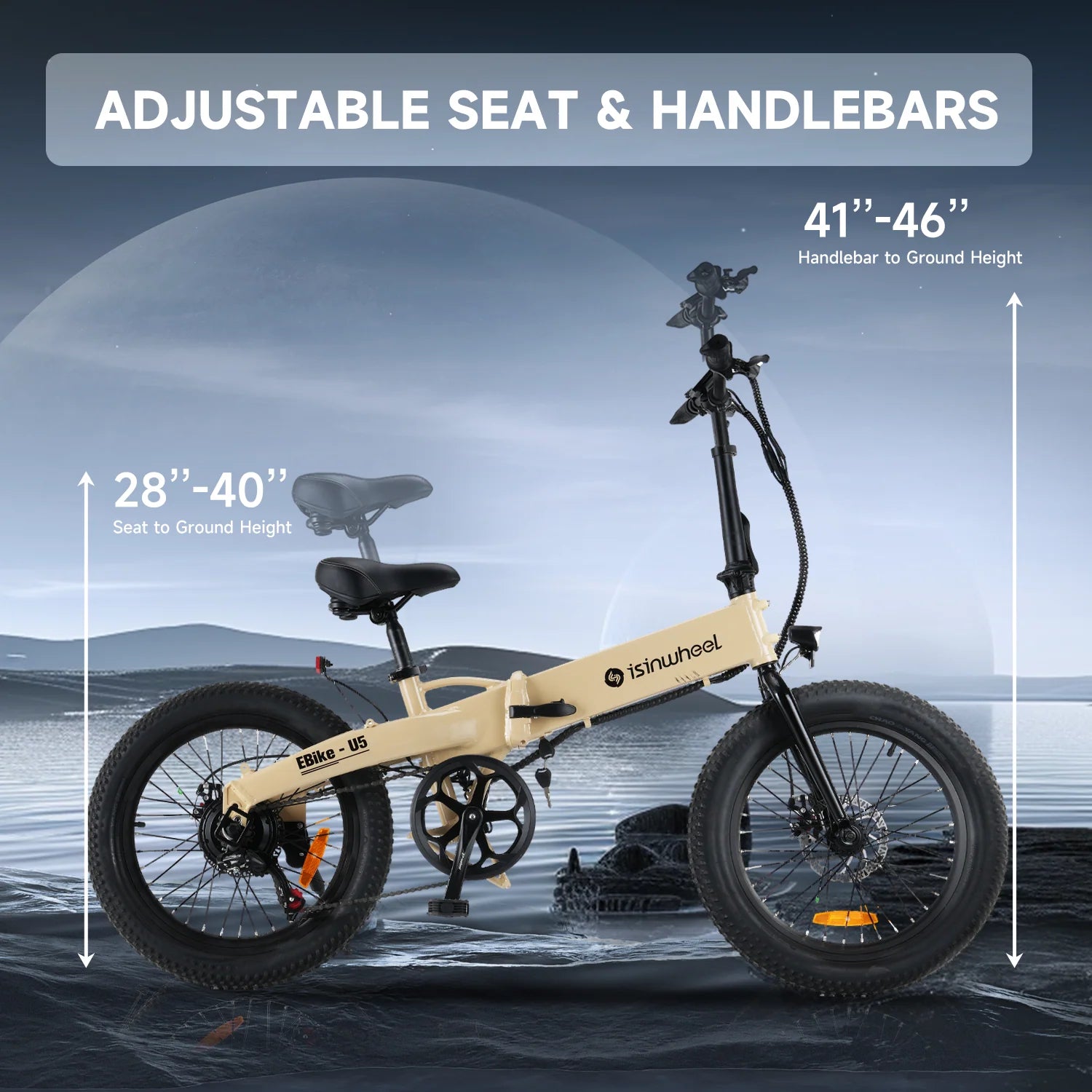 isinwheel U5 Folding Electric Bike for Adults and Teens 500w 20*2.6" Fat Tires 48V 7.8AH