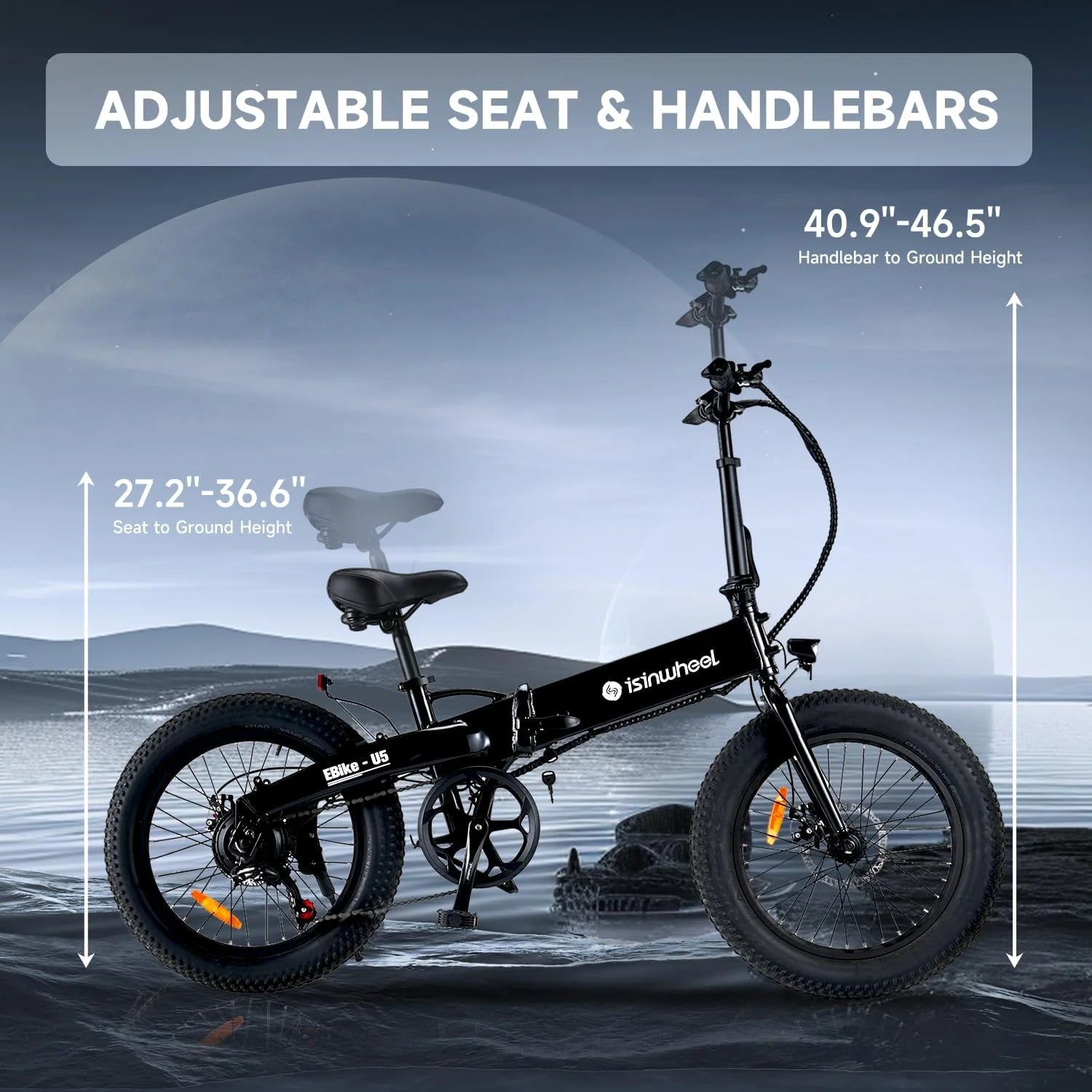 isinwheel U5 Folding Electric Bike for Adults and Teens 500w 20*2.6" Fat Tires 48V 7.8AH
