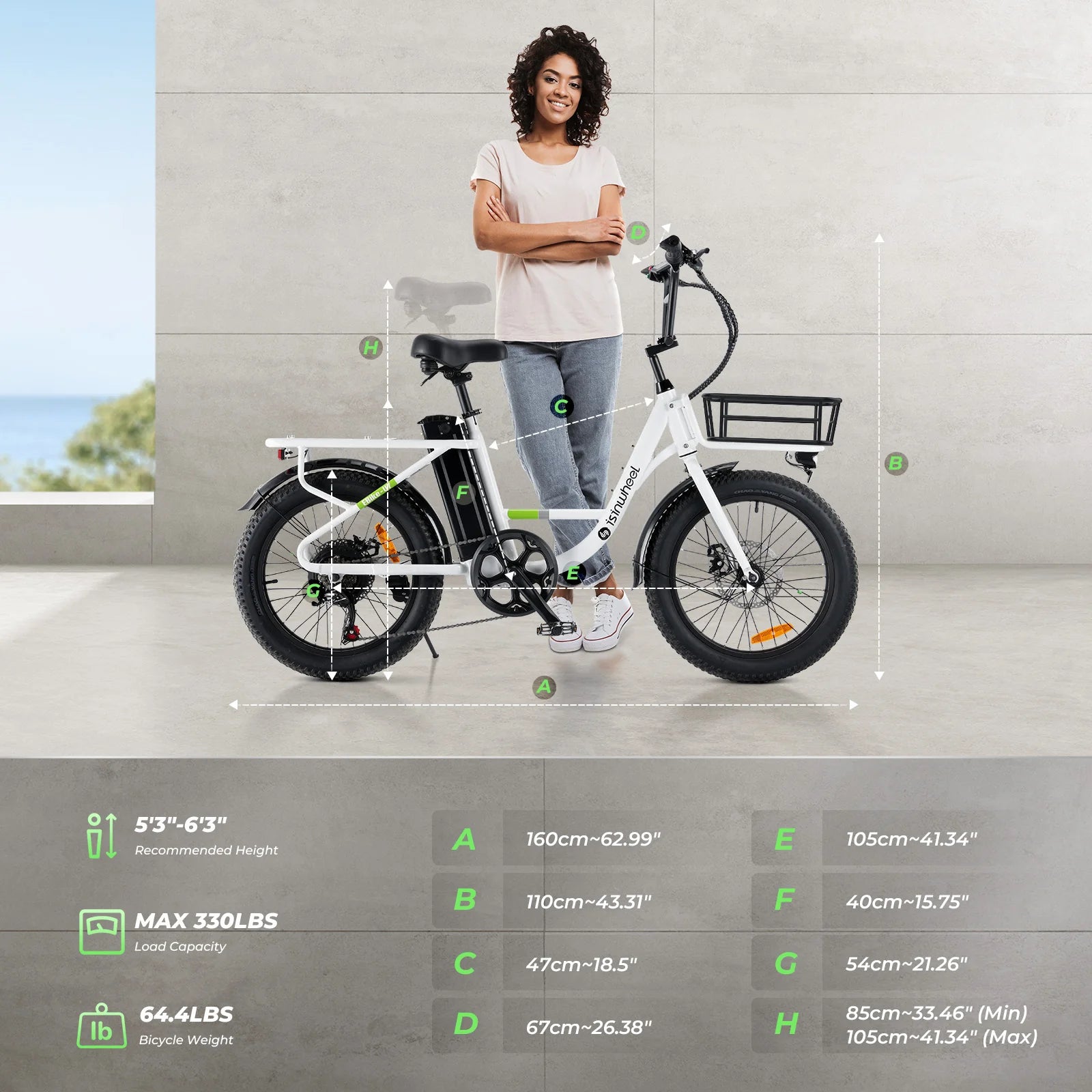 isinwheel U7 Cargo Bike 500W 20*3inch Fat Tires 80KM/50Miles Max Range
