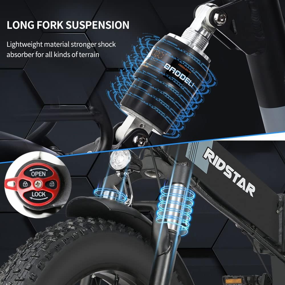 Ridstar H20 Foldable Electric Bike for Adults | 1000W Motor, 48V 15Ah Battery, 20" Fat Tire Ebike with Full Suspension