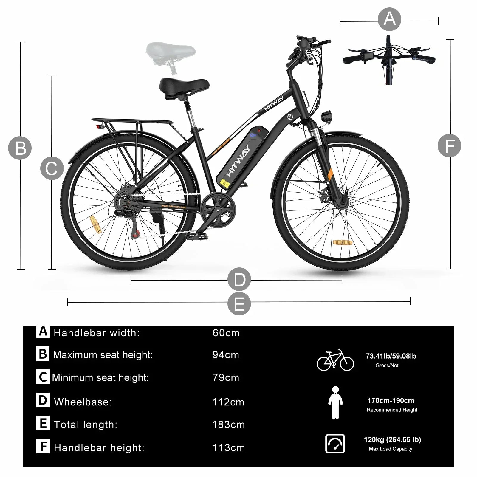 HITWAY BK27M 28" Electric Mountain Bike 500W Motor 36V 15Ah Battery