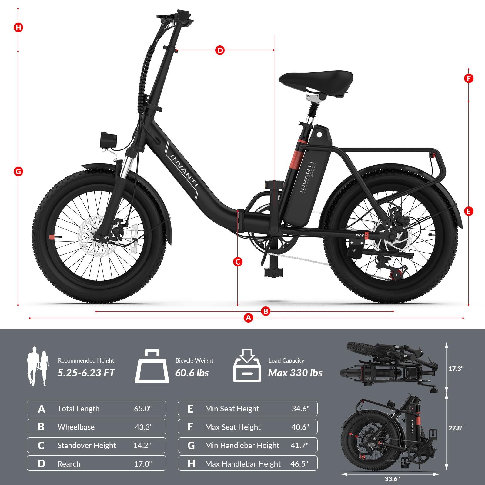 INVANTI TIDE2 Bicycle electric folding 500W motor, 48V 10.4Ah battery