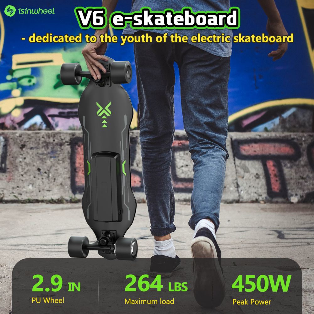 ISINWHEEL V6 Electric Skateboard with Remote Control 450W Motor 25V 2Ah Battery