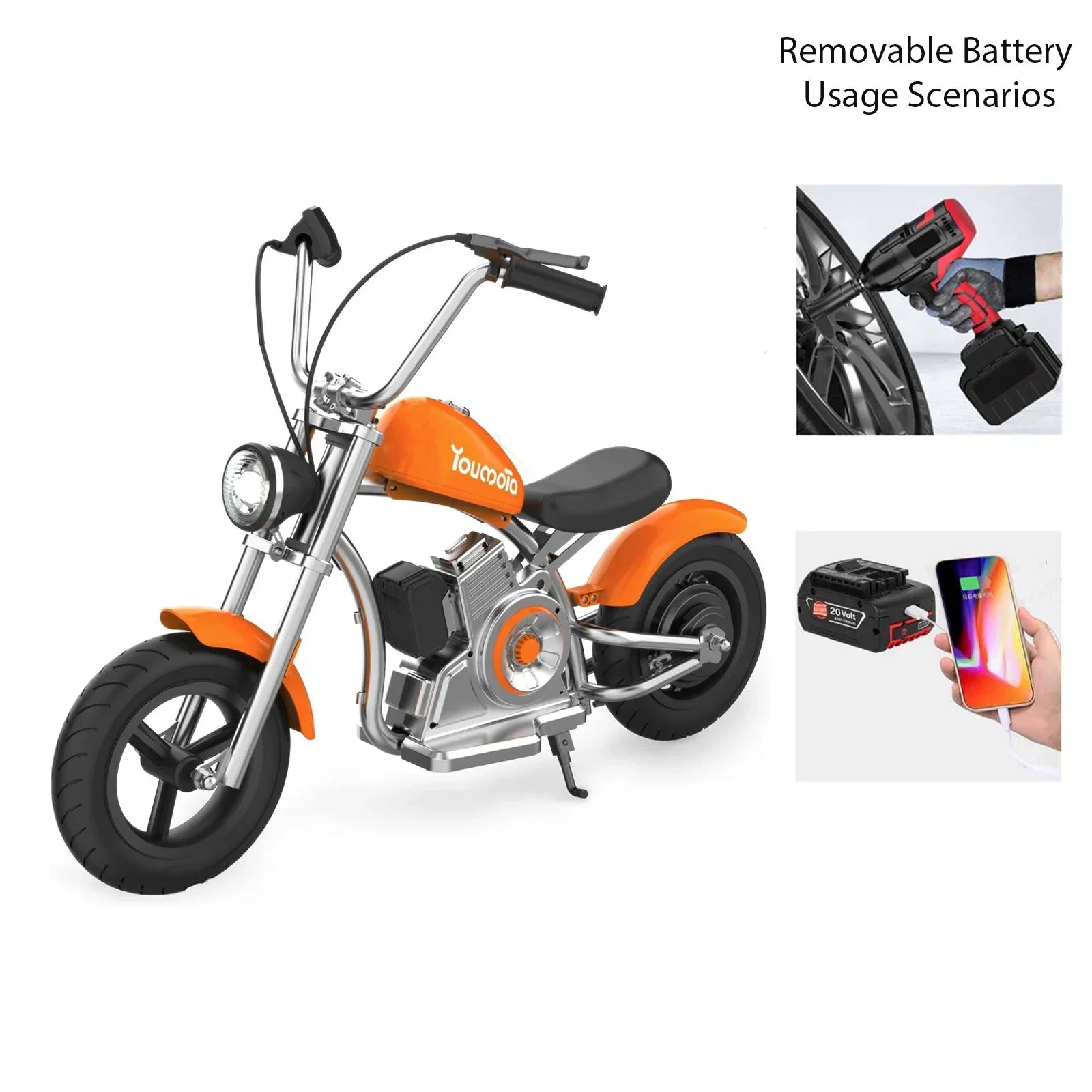 YOUMOTA KB20 12" Kid's Electric Motorbike 160W Motor 18.5V 4Ah Battery(Multi-functional Battery)